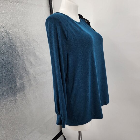 Lane Bryant Cold Shoulder Turquoise Plus Size 18 Sweater Black Ribbon Accent - Picture 5 of 8